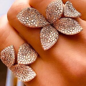Rose Gold Four Leaf Clover Zircon Ring Two Piece Set